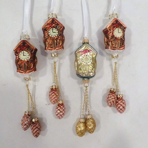 NEW 7.5” CUCKCOO CLOCK GERMAN GLASS CHRISTMAS LOT OF 4 - Picture 1 of 13